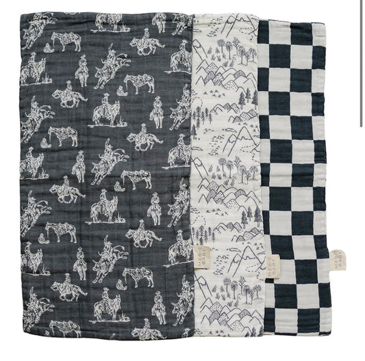 Checkered Cowboy burp cloth set