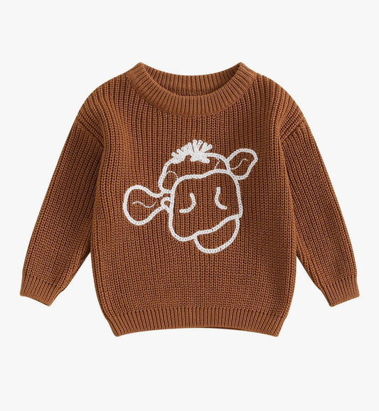 Embroidered Cow Sweater